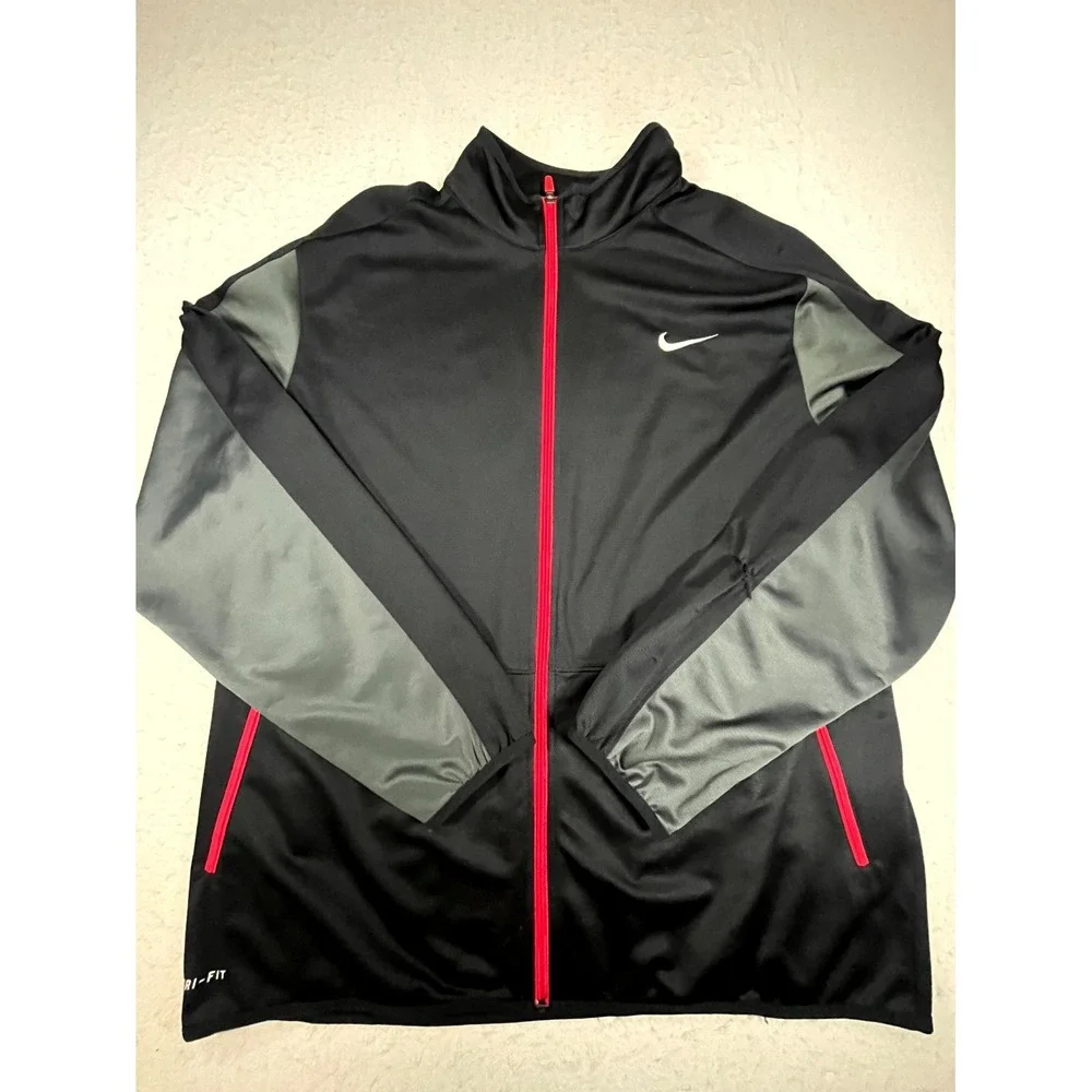 Nike Dri Fit Track Jacket Mens 3XL Black Gray Swoosh Logo Mock Neck Full Zip